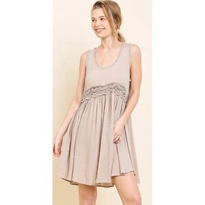 Umgee Women's Scoop Neck Sleeveless Swiss Dot Dress Latte Brown Medium‎ USA Boho